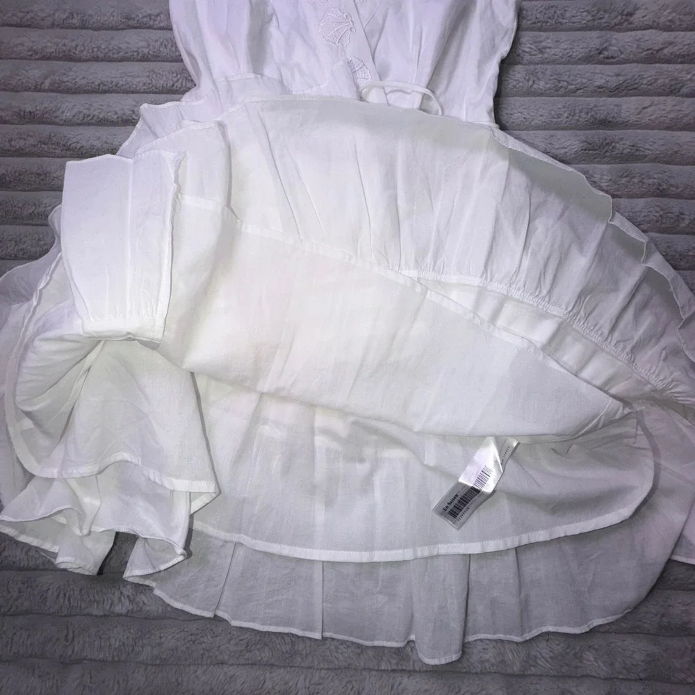 En Saison‎ Womens XS White Shell Ruffle Poplin Wrap Dress Coastal Summer Beach